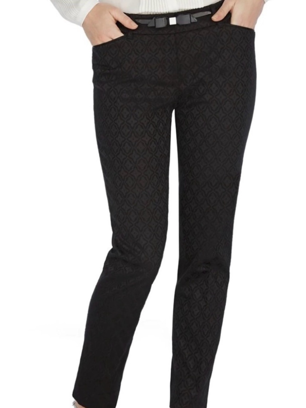 White House Black Market Women’s Black Printed Jacquard Slim Ankle Pants